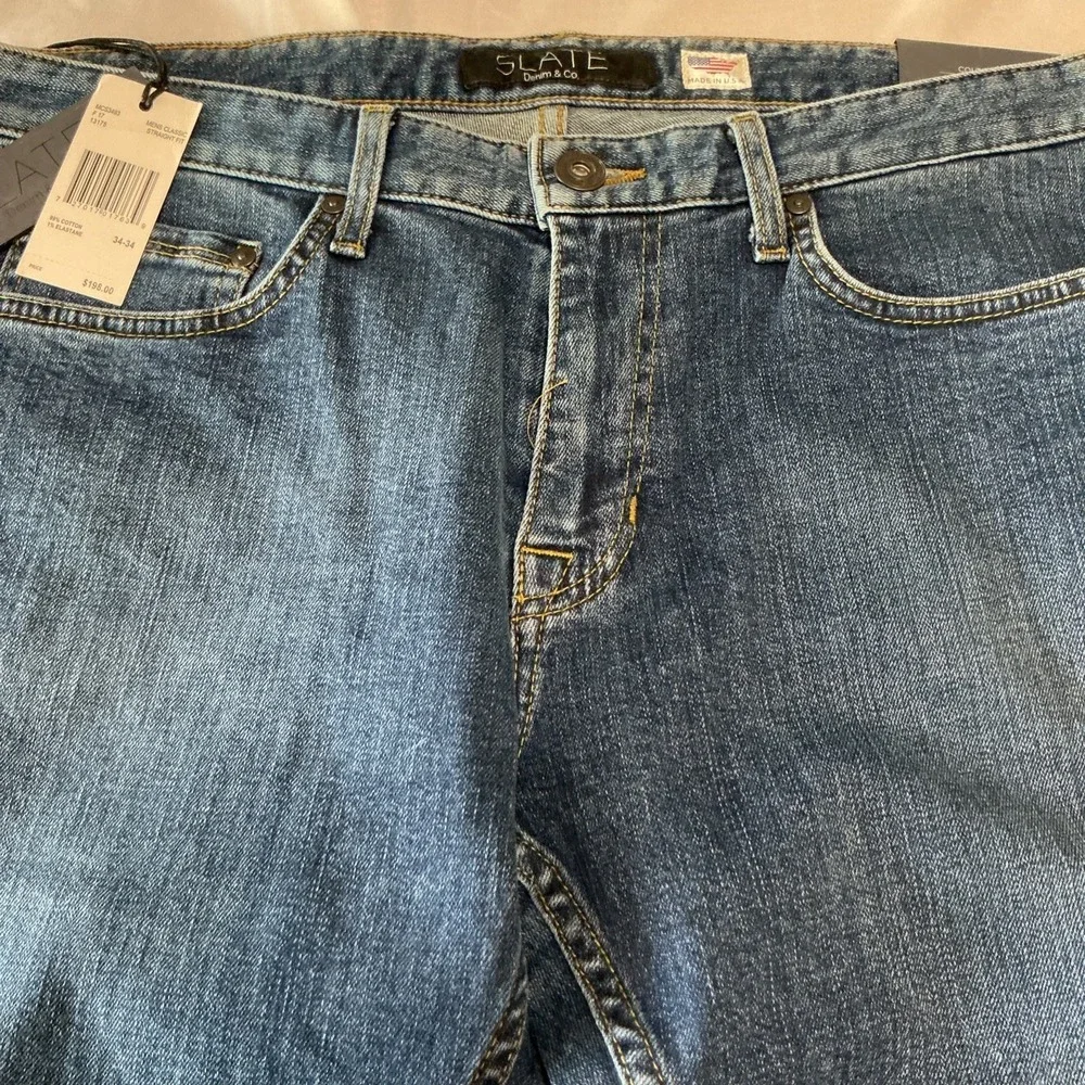 SLATE Denim & Co New Classic Straight Jeans 34x34 Men's MADE IN USA MSRP $198